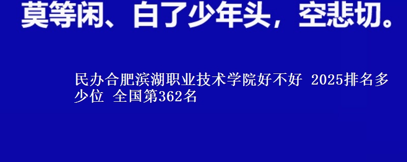 民办合肥滨湖职业技术学院好不好 2025排名多少位 全国第362名