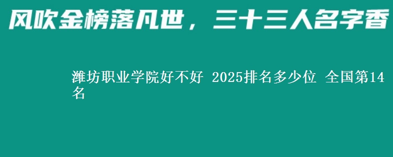 潍坊职业学院好不好 2025排名多少位 全国第14名