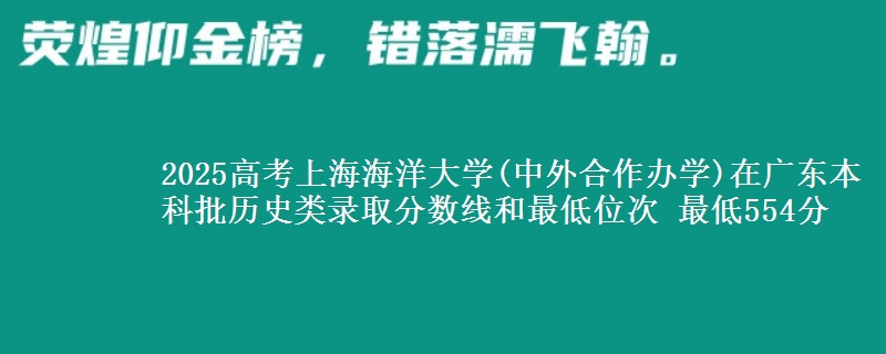 2025年上海海洋大学(中外合作办学)在广东历史类录取分数线和最低位次 最低554分