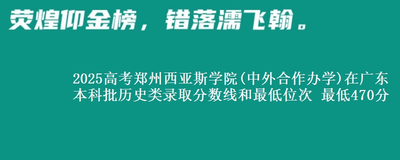 2025年郑州西亚斯学院(中外合作办学)在广东历史类录取分数线和最低位次 最低470分