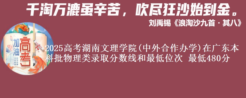 2025高考湖南文理学院(中外合作办学)在广东本科批物理类录取分数线和最低位次 最低480分