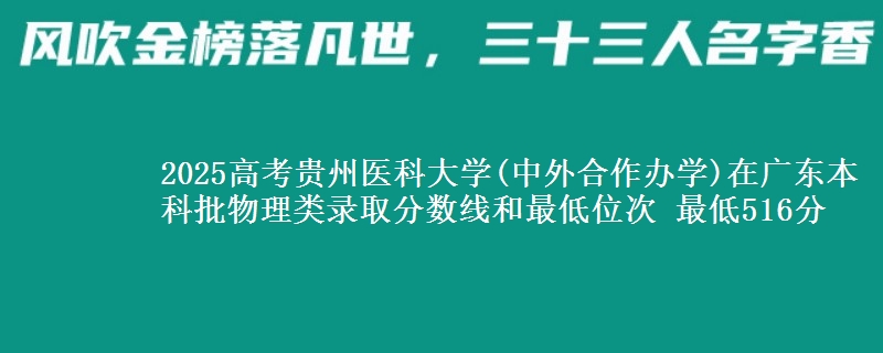 2025高考贵州医科大学(中外合作办学)在广东本科批物理类录取分数线和最低位次 最低516分