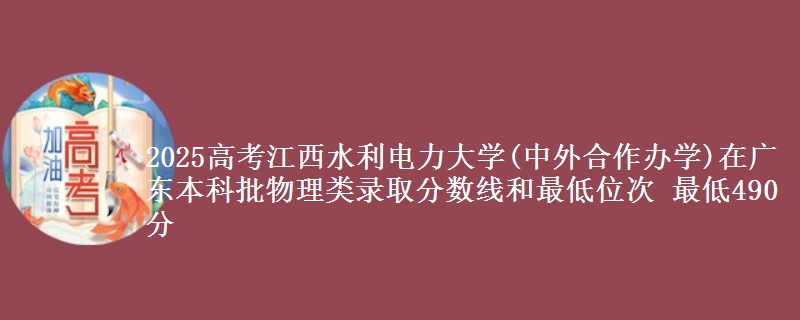 2025高考江西水利电力大学(中外合作办学)在广东本科批物理类录取分数线和最低位次 最低490分