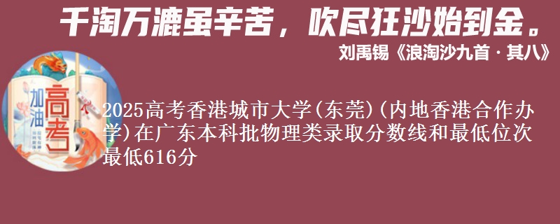 2025高考香港城市大学(东莞)(内地香港合作办学)在广东本科批物理类录取分数线和最低位次 最低616分