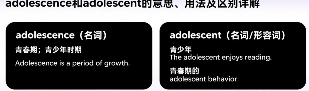 adolescence和adolescent的意思、用法及区别详解