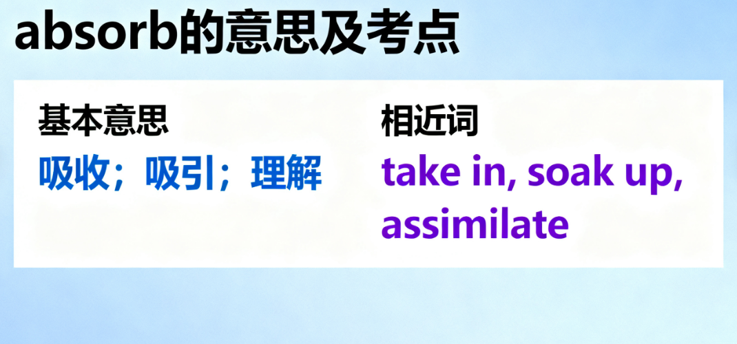 absorb的用法：意思、音标、搭配与例句