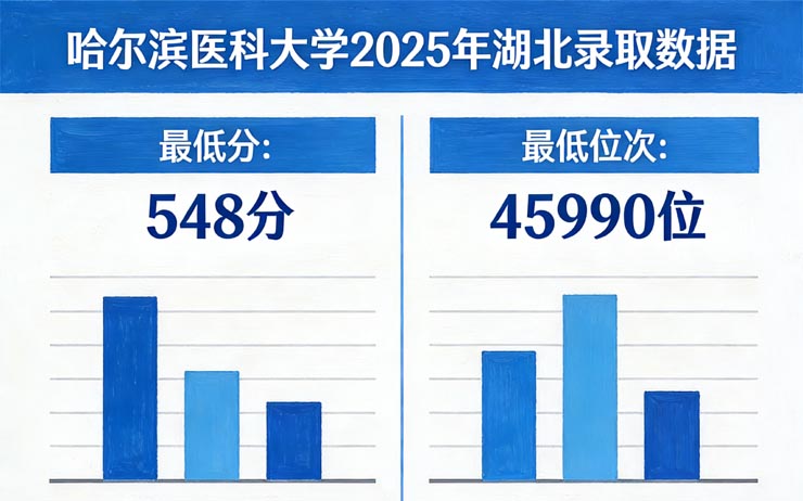 哈尔滨医科大学2025在湖北最低分548分，最低位次45990位