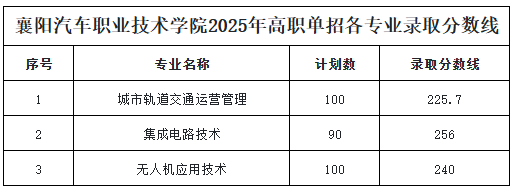 襄阳汽车职业技术学院2025高职单招分数线
