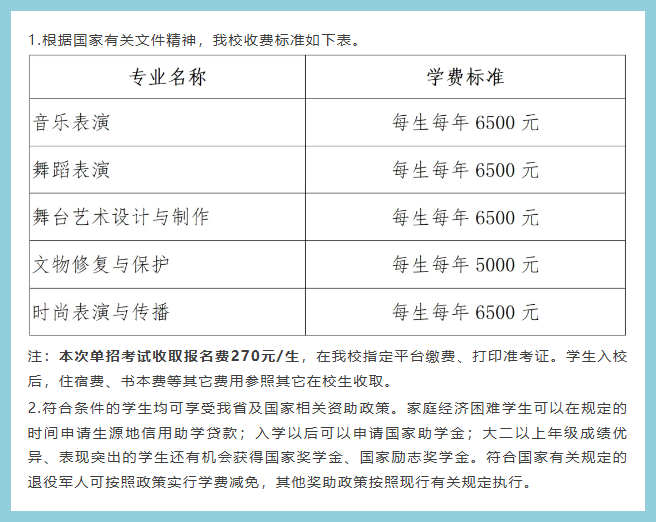 湖北艺术职业学院单招学费标准