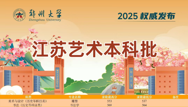 2025郑州大学江苏艺术类分数线