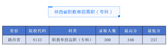 宝鸡职业技术学院2025年陕西职教单招专科最低分237