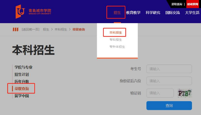 青岛城市学院录取查询官网入口及查询指南