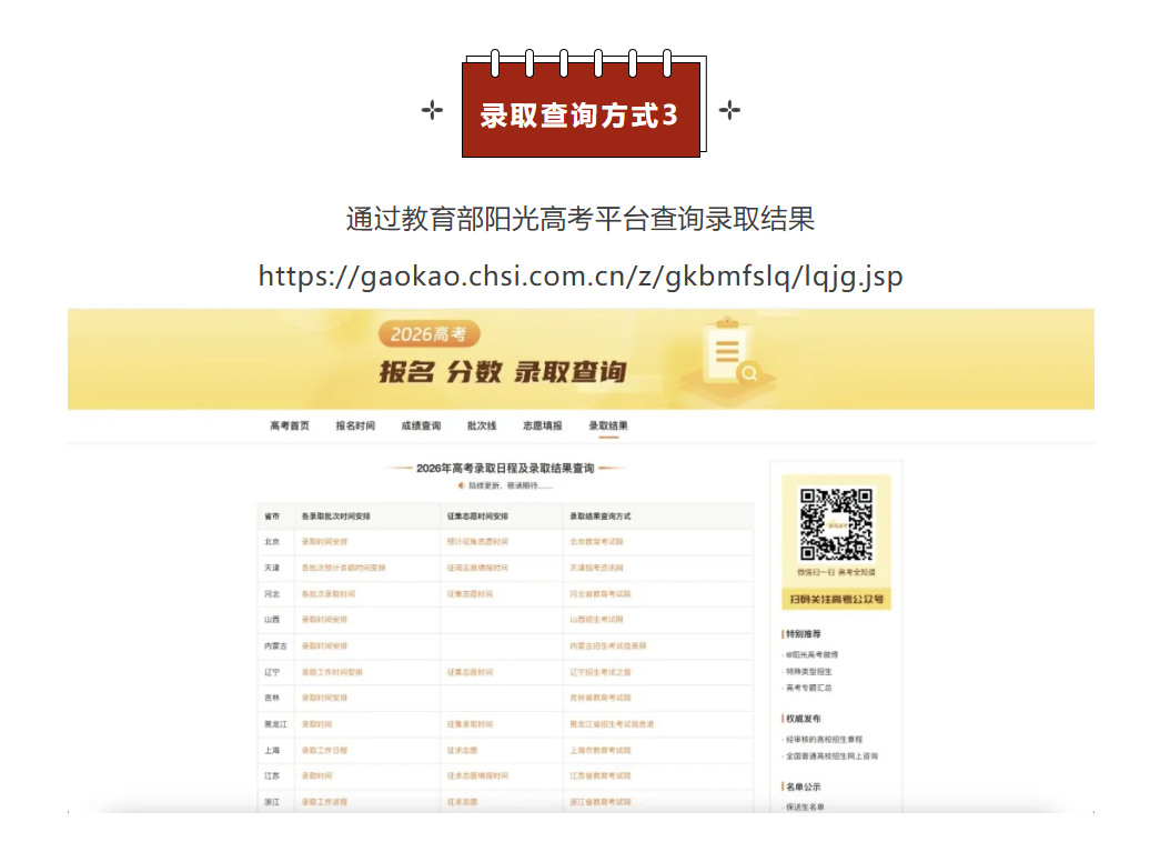 阳光高考网录取查询